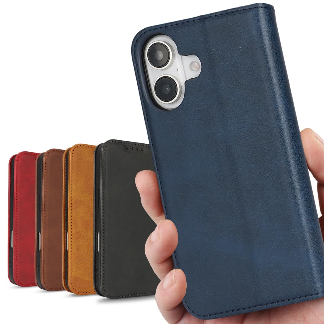 iCoverCase スマホケース 適用 iPhone16 ケース 手帳型 用 アイフォン16 いPhone16 アイホン16 カバー アップル case 合成皮革 マグネット カード入れ スタンド機能 落ち着いた色 レトロ ネイビー
