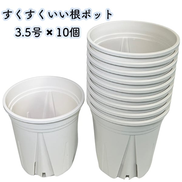 すくすくいい根ポット 3.5号 ホワイト 10個セット スリット鉢 日本製