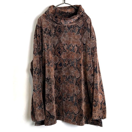 [ELISABETH] Vintage Botanical Pattern Turtleneck Velor Top [1990s-] Vintage Turtleneck Velour Tops
