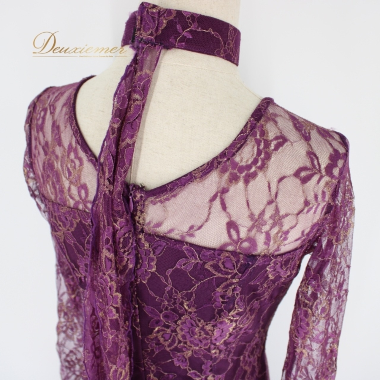 社交ダンス 衣装 スタンダード ドレス ワンピース パーティ衣装 オールシーズン Leirena レイリーナ 紫 パープル系 チョーカー レース ディープパープル 花柄 レースドレス フロアロング 丸首 ロングスリーブ フィット感 ストレッチ素材 ダンス用衣装 女性服 おしゃれ 大人用 社交ダンス用 フェミニン チャーミング 特別イベント 舞踏会 着やすい 高品質