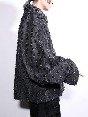 モケモケ round jacquard design oversize zip-up jacket