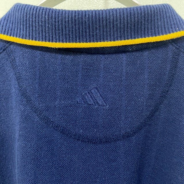 90s adidas アディダスゴルフ 半袖ポロシャツ ストライプ 紺 XL
