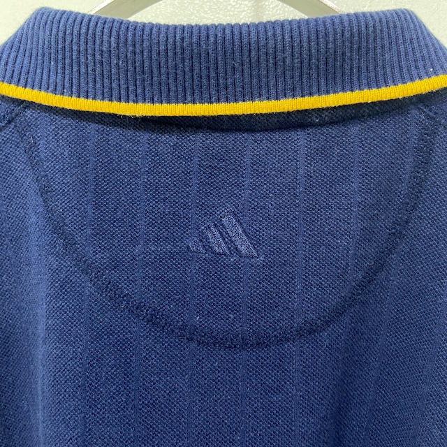 90s adidas アディダスゴルフ 半袖ポロシャツ ストライプ 紺 XL