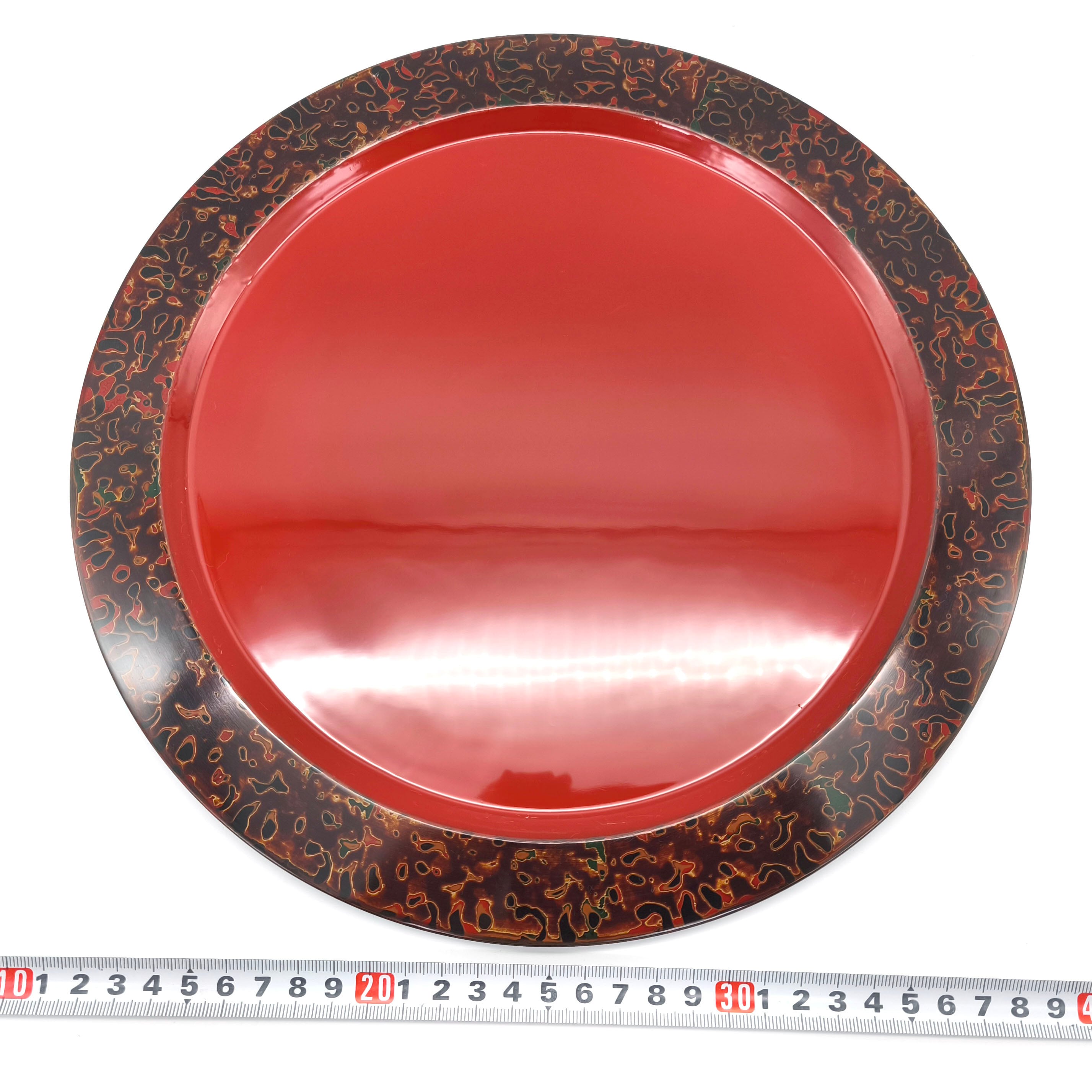 津軽塗（唐塗）バカ塗り・丸盆・菓子盆・トレー・伝統工芸・No.250615