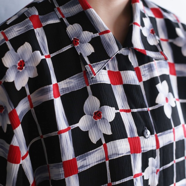 grid flower pattern mode design s/s shirt