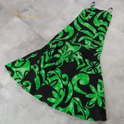 フラダンス 衣装 CC Fashions CCファッション ワンピース ドレス グリーン系 ブラック系 ハワイ製 ティアレ柄 ハワイアンプリント キャミソールドレス フレア ハワイアン ハワイアンダンス アロハ フラ ダンス レッスン 練習 緑 黒 華やか 鮮やか おしゃれ 大人っぽい