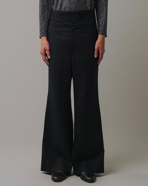 WOOL STRIPED FLARE SLACKS "BLACK"
