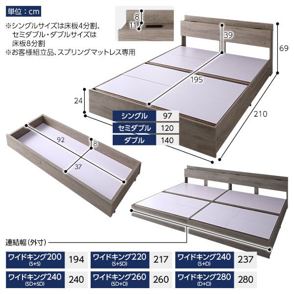 ベッド ワイドキング240(SD+SD) ポケットコイルマットレス付き