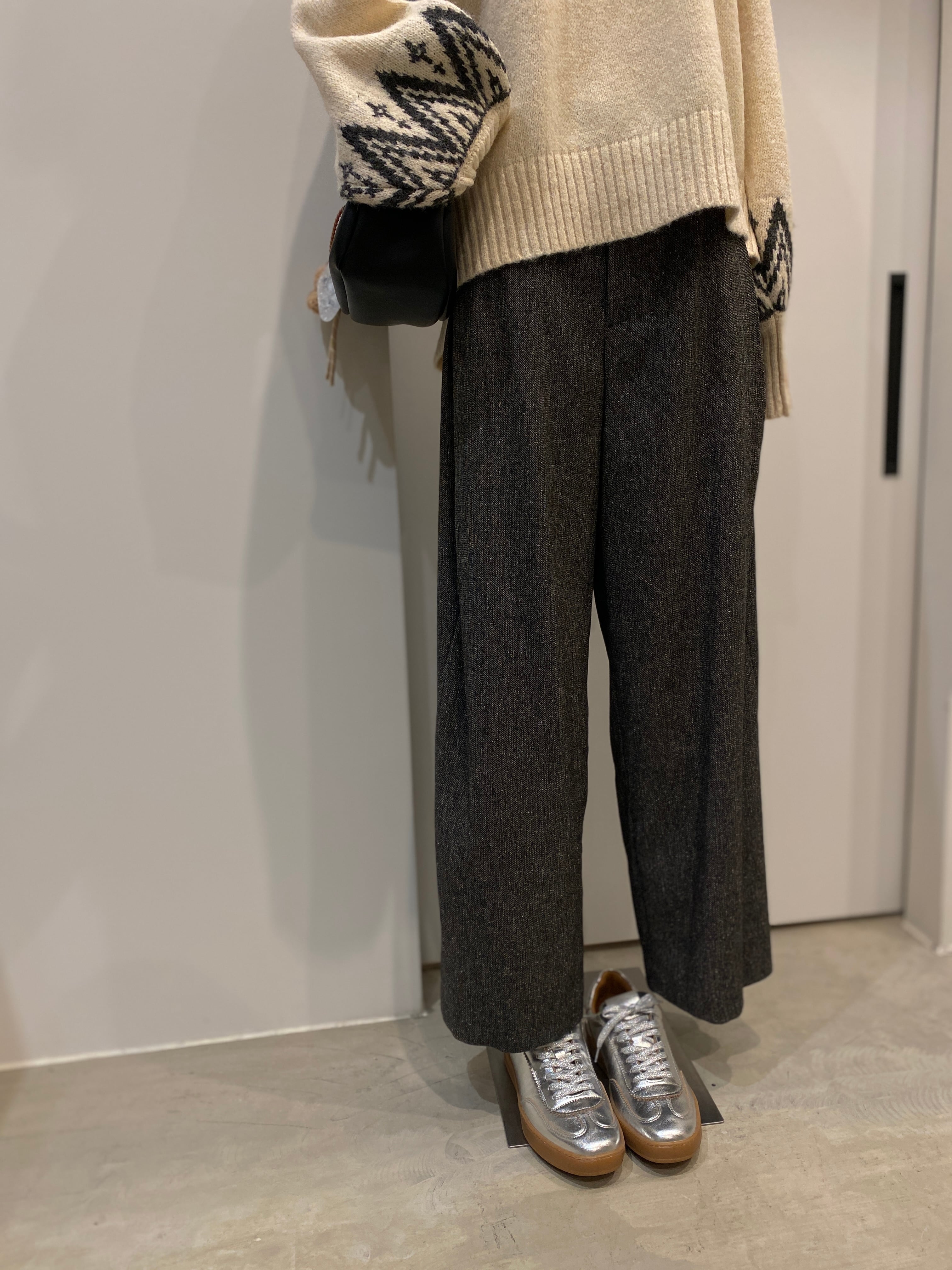 【PASSIONE】セットアップ可　杢ツイード調ツイルタックパンツ　536640