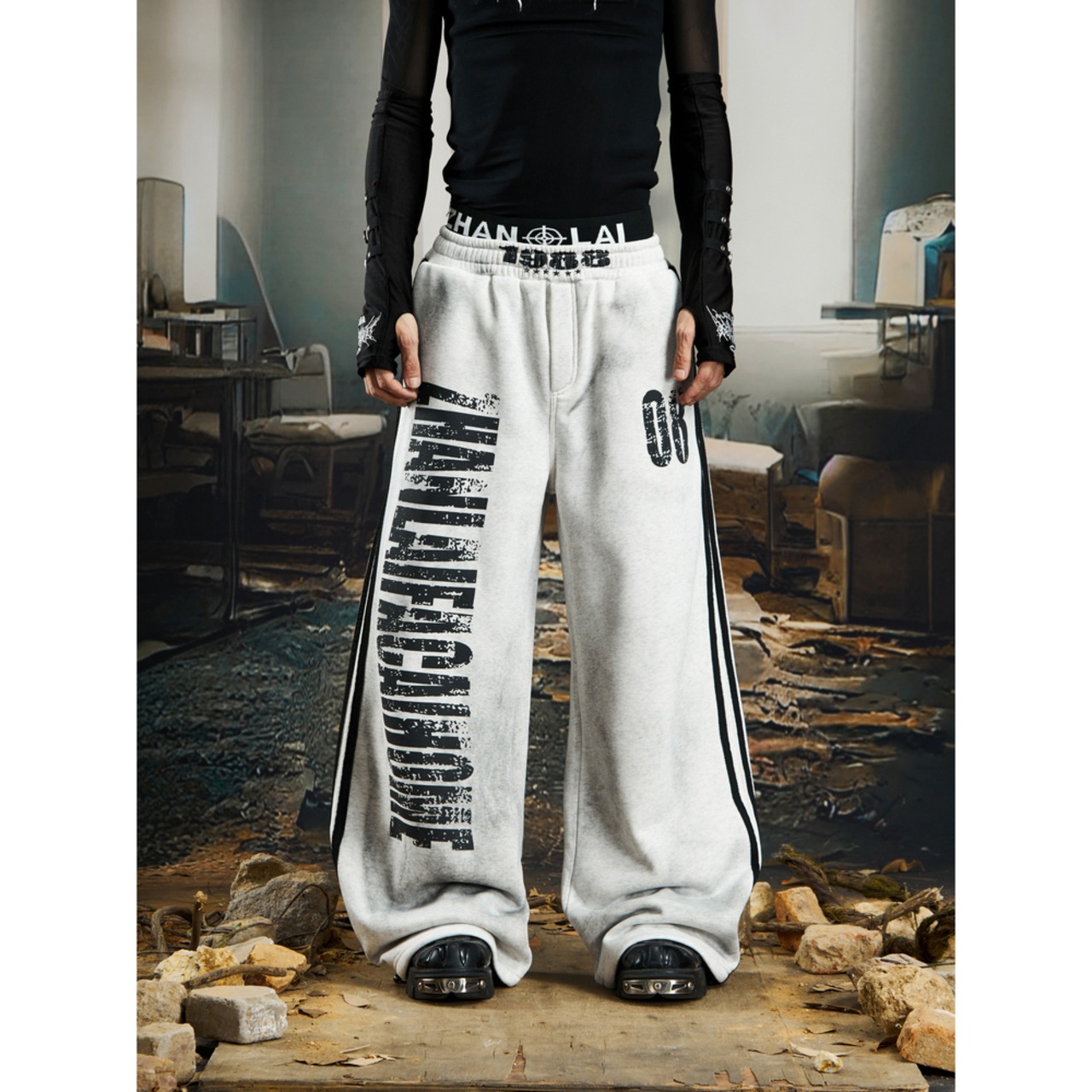 ストリート  裏起毛1986フェイクレイヤード スウェットパンツ P371