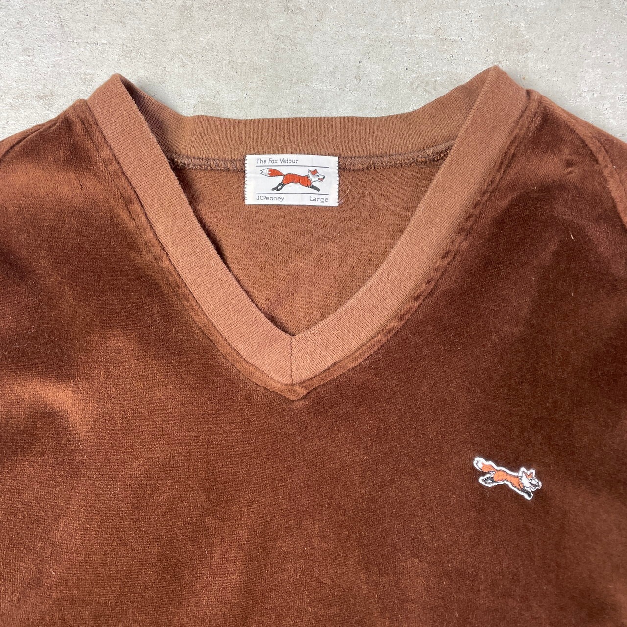 80年代 JCPenney THE FOX VELOUR Vネック ベロアスウェットシャツ 