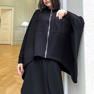 BLACK STAND COLLAR FULLZIP BAT SHAPE JACKET 1color M-14365