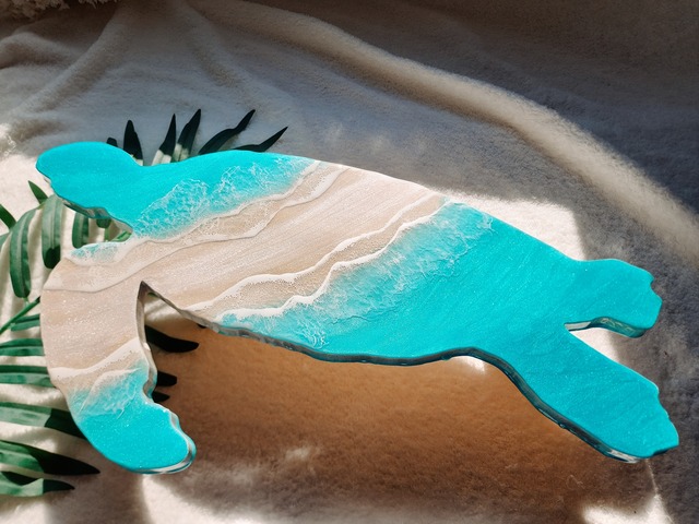 372.オーシャンレジンアート 横向きホヌ型パネル 小