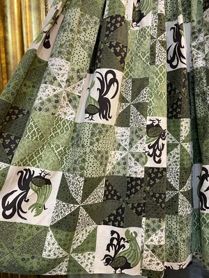 50's khaki rooster print skirt waist design