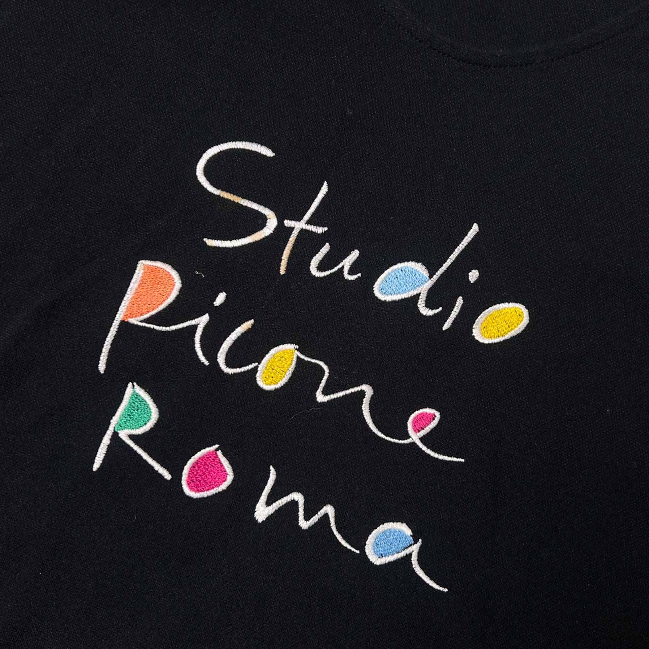 PICONE ROMA ピッコーネ 刺繍 デザイン Aライン チュニック丈 半袖 Tシャツ カットソー 38/ブラック レディース