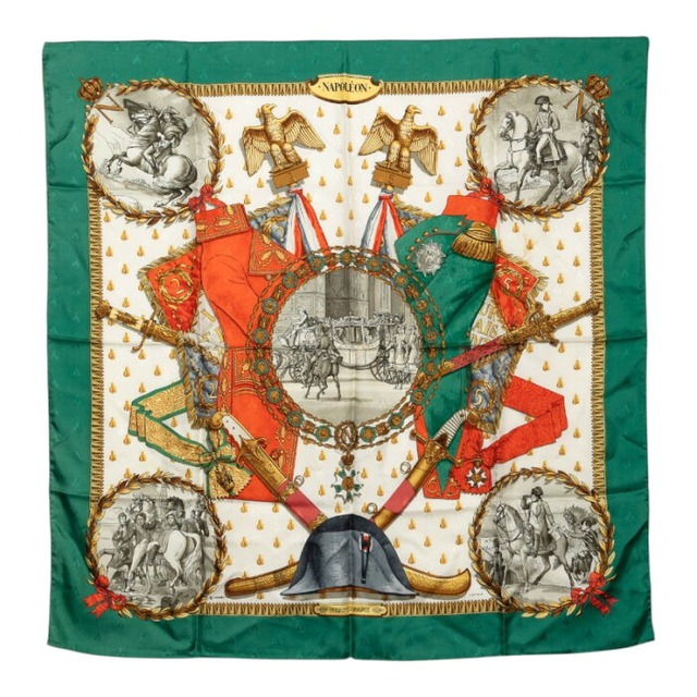 エルメス カレ90 ナポレオン NAPOLEON スカーフ グリーン レディース HERMES 【中古】