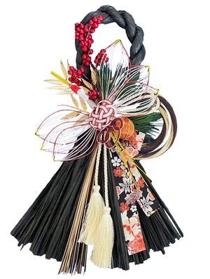 和モダン　しめ縄　黒　アーティフィシャルフラワー  祝い鶴　Made in Japan プレミアム 2023110704