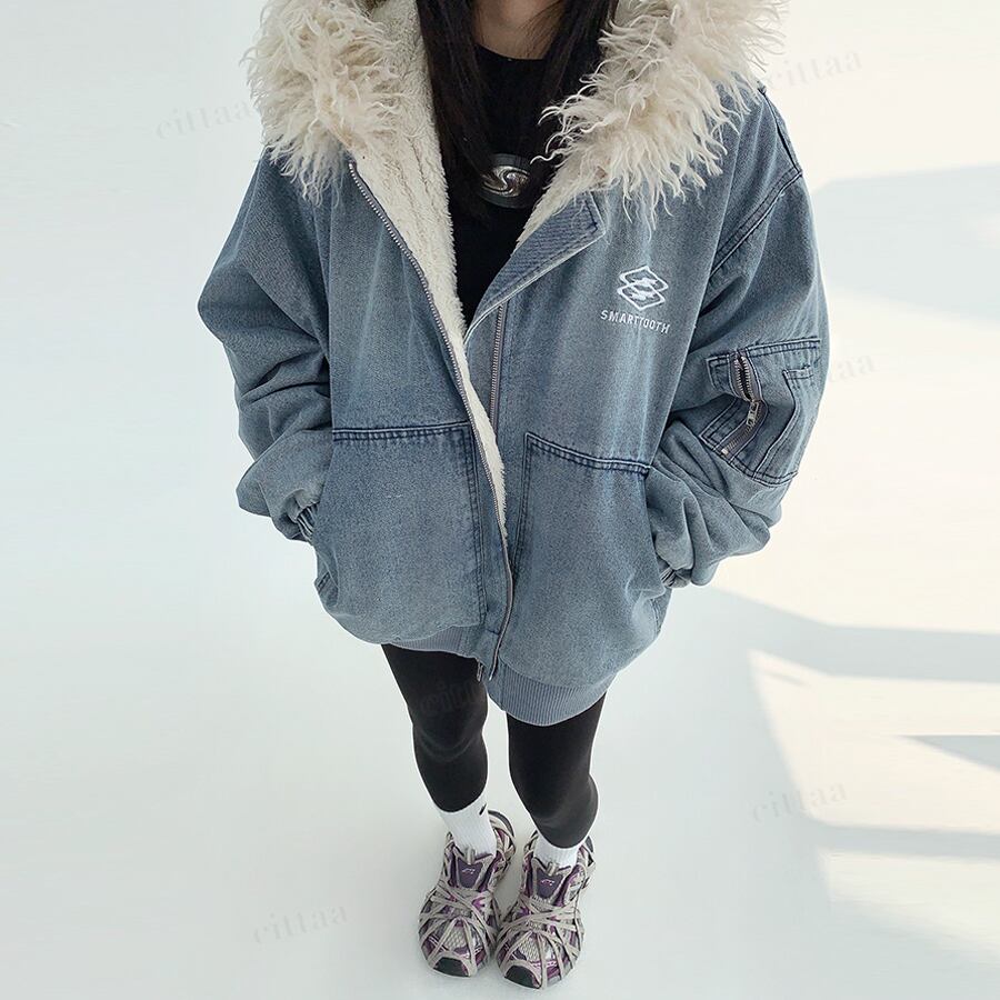 即納】D-575 2025秋冬新作♡SAMRTTOOTHフードボアデニムジャケット