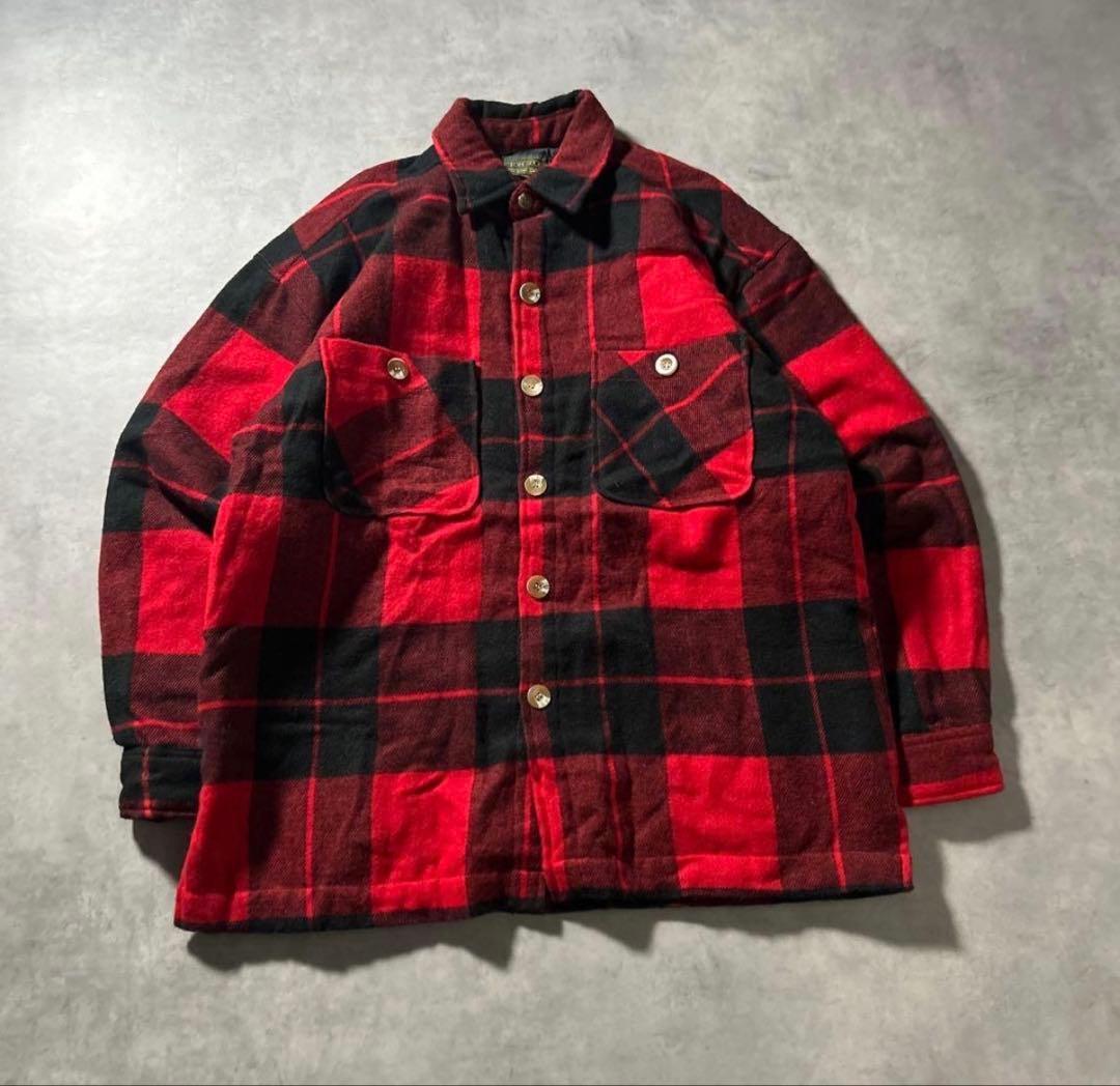ヴィンテージ ネルシャツ ジャケット 赤 黒 ブロックチェック 古着 厚手 上着