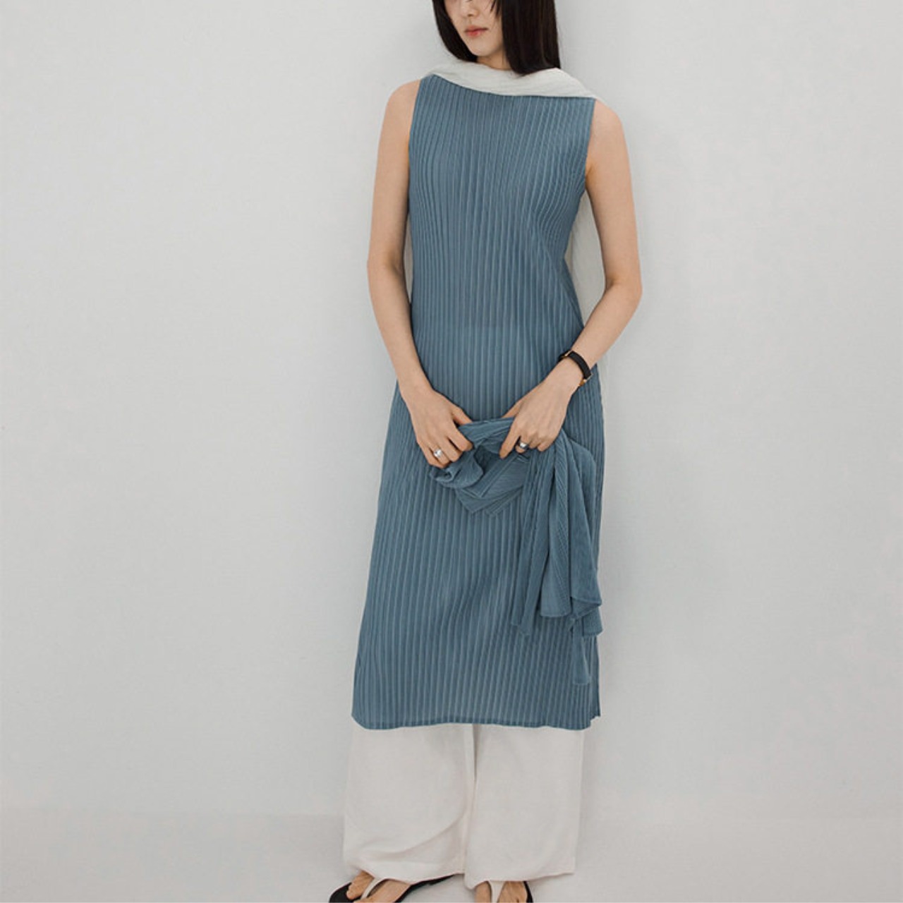 Pleated Sleeveless Dress【3color】 T0758