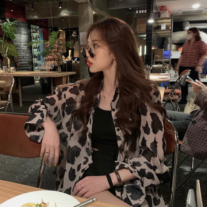 スプリングルーズスタンダードレオパードシャツ ジャケット レッド レトロ 春物 スーパーモール33695563683