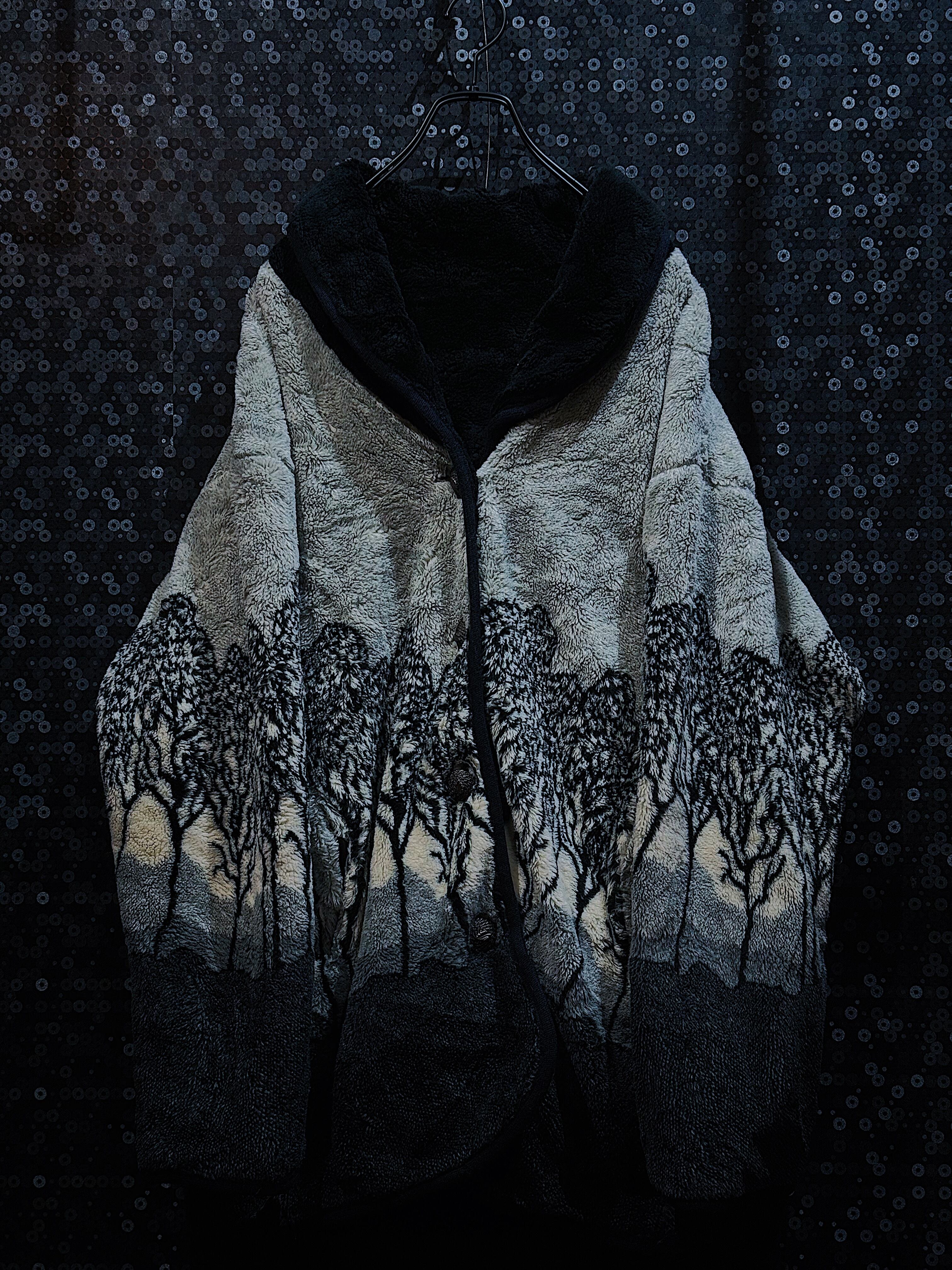 "tree design"vintage reversible Fur jacket