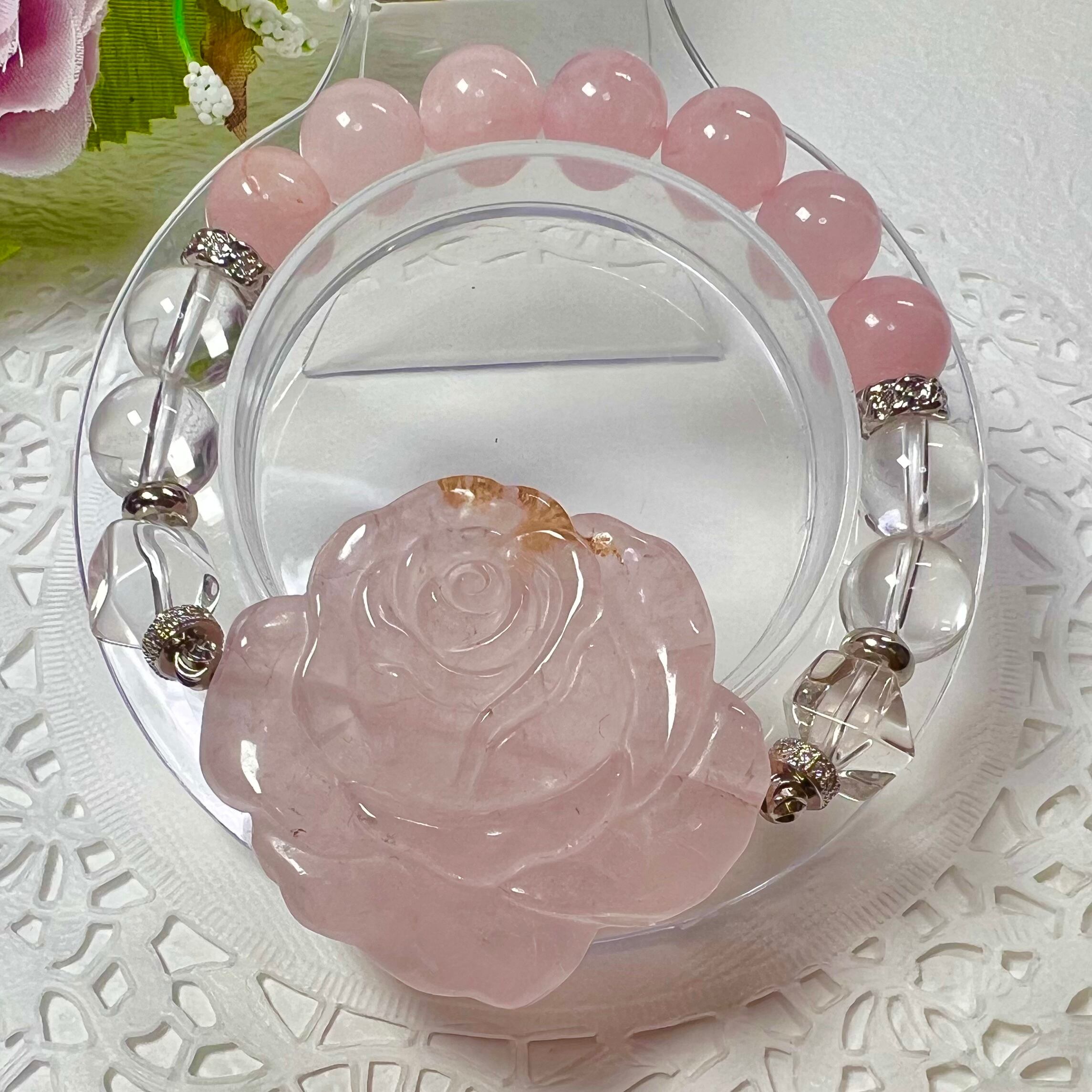 【ローズクォーツ薔薇ブレスレット✿】❤︎送料無料❤︎天然石 パワーストーン