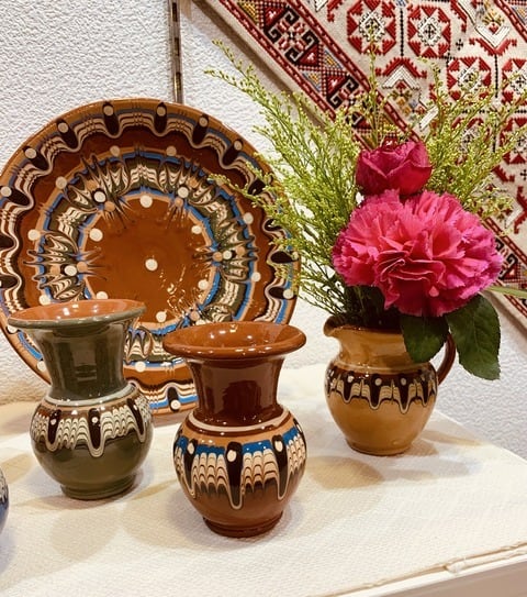 ブルガリア陶器】トロヤン陶器のミニベース（青・緑・黄） | 照明