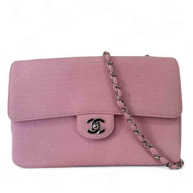 Rare◇CHANEL Matelasse Cotton Single Flap Chain Pink Silver Hardware 3948612 998