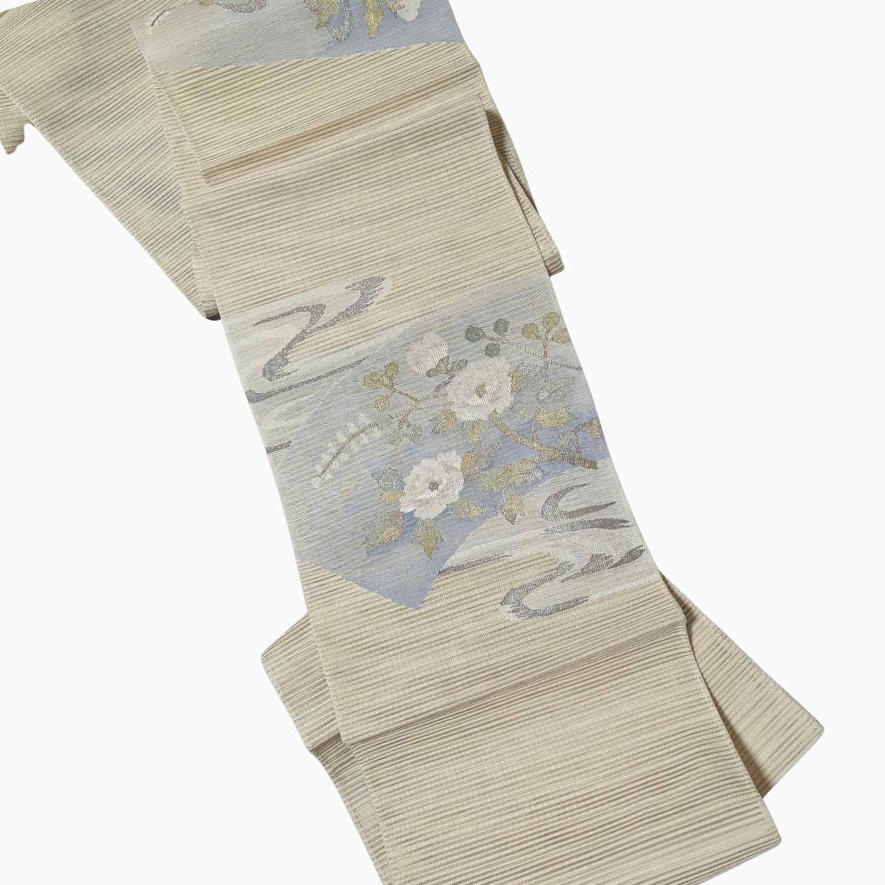 お太鼓柄 袋帯 秀品 夏帯 正絹 夏袋帯 品のある花 紗紬 美品 涼風 櫛