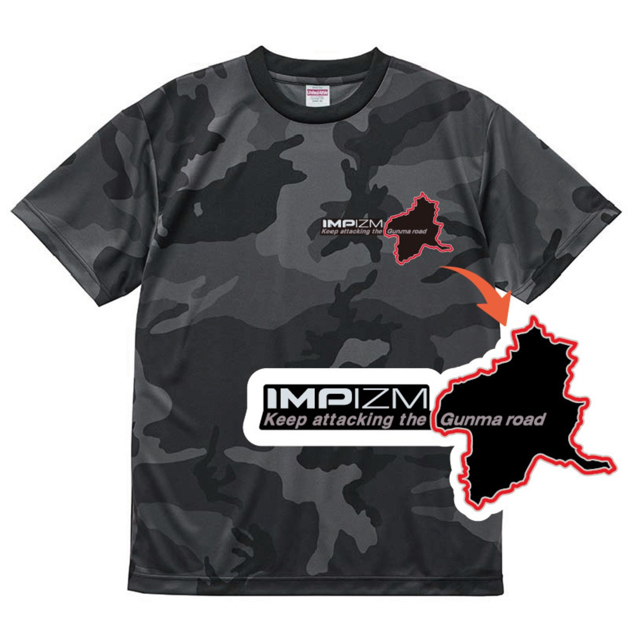 カモフラTシャツ／『Keep attacking the Gunma road』Black-Camo（ドライ アスレチック）
