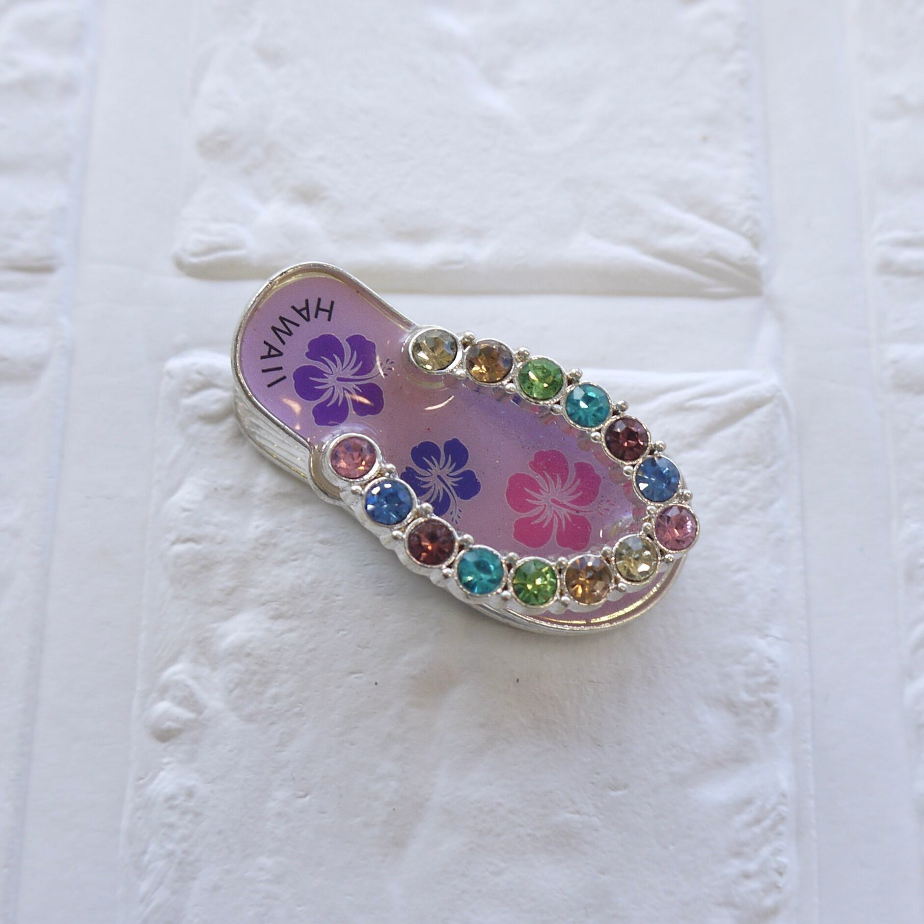 ★ハワイ直輸入★ビーチサンダル クリップ マグネット/キッチンマグネット/ハワイ磁石<KG-10/ライトパープル/ラインストーン>