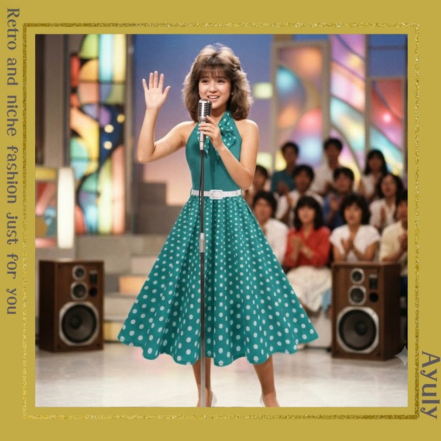 80'sアイドル風 ボウタイリボン・レトロドットワンピース(6色)　26241