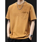 Crew Neck T-Shirt with Print and Patch Pocket Design ◇2color H0453