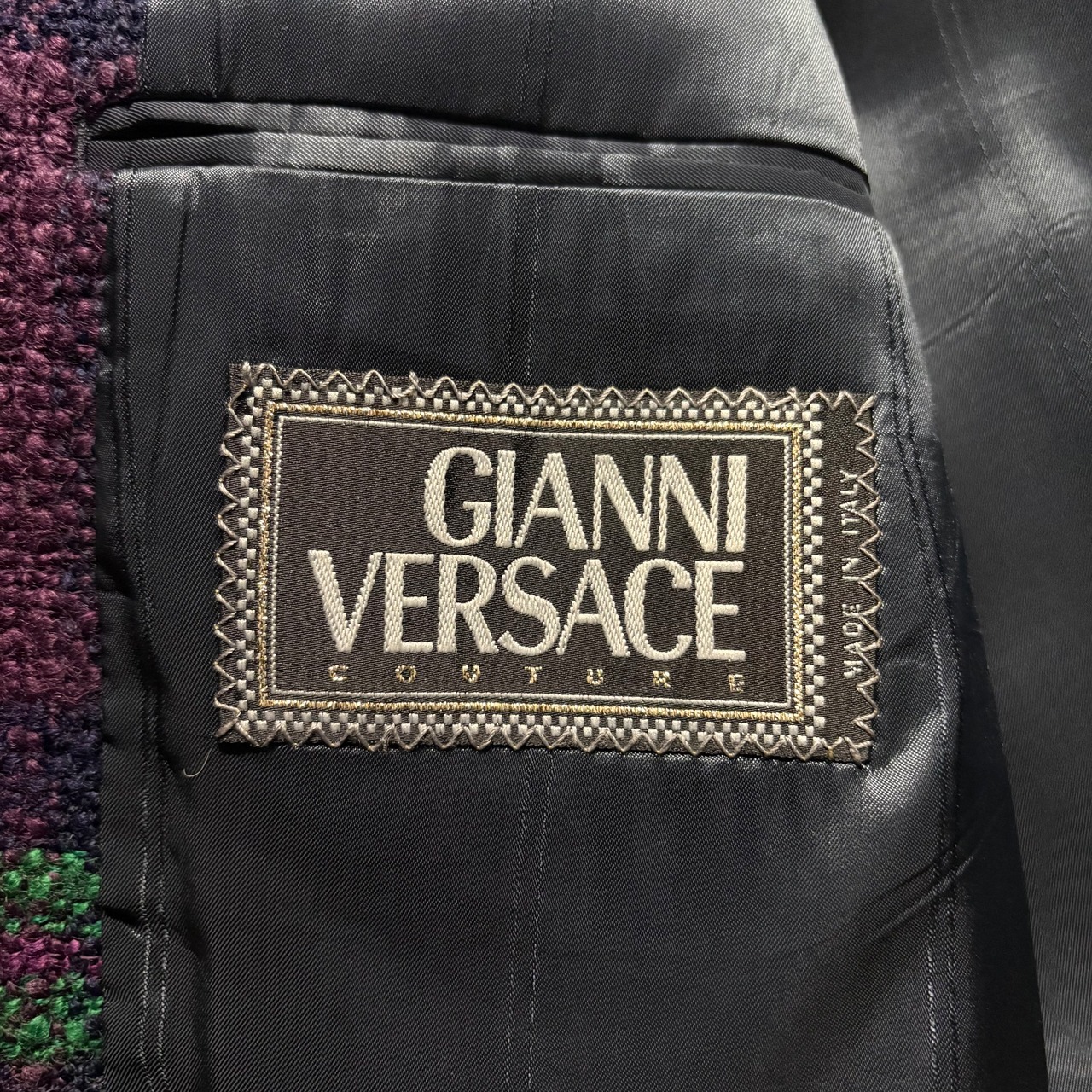 vintage GIANNI VERSACE COUTURE purple plaid tweed coat