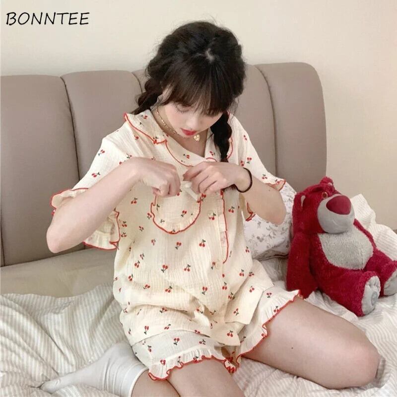 【新作】【送料無料】 パジャマセット女性プリント夏の新かわいい素敵なデザインベーシックエレガントシックホーム人気カジュアル居心地の良い韓国スタイルオルチャンソフト 0283445180612