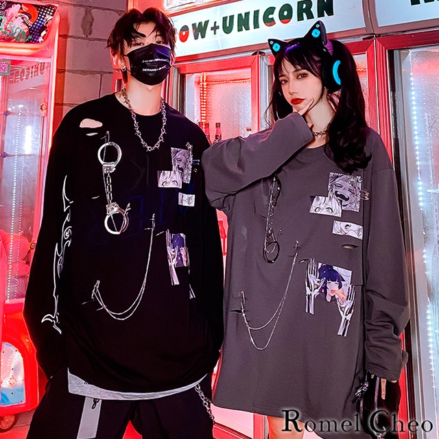 お支払い確認後日以内発送 Romelcheo ハンドカフス ダメージ ロンt 手錠 長袖 Tシャツ ロング丈 イラスト チェーン メンズ レディース ストリート系 原宿系 個性的 個性派 ロック パンク ダーク 病みかわ カジュアル ファッション ロメルチェオ Romelcheo お支払い確認後日以内発送 Romelcheo ハンドカフス ダメージ ロンt 手錠 長袖 Tシャツ ロング丈 イラスト チェーン メンズ レディース ストリート系 原宿系 個性的 個性派 ロック パンク ダーク 病みかわ カジュアル ファッション ロメルチェオ Romelcheo