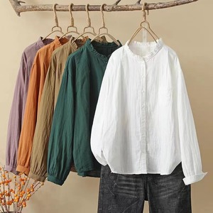 フリルネックオーバーシャツ トップス シャツ ブラウス シャツブラウス ノーカラーシャツ オーバーシャツ ビッグシャツ ワイドシャツ ラウンドネック ノーカラー 襟無し 長袖 ドロップショルダー オーバーサイズ ビッグシルエット 無地 レディース かわいい 大人可愛い おしゃれ ガーリー エレガント 主役級 存在感 キュート きれいめ 上品 シンプル カジュアル レトロ お出かけ ショッピング 休日 デート 女子会 イベント 体型カバー ゆったり フェミニン