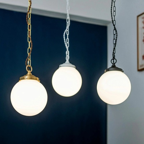 ガラスペンダント 真鍮 ブラック ホワイト E-004