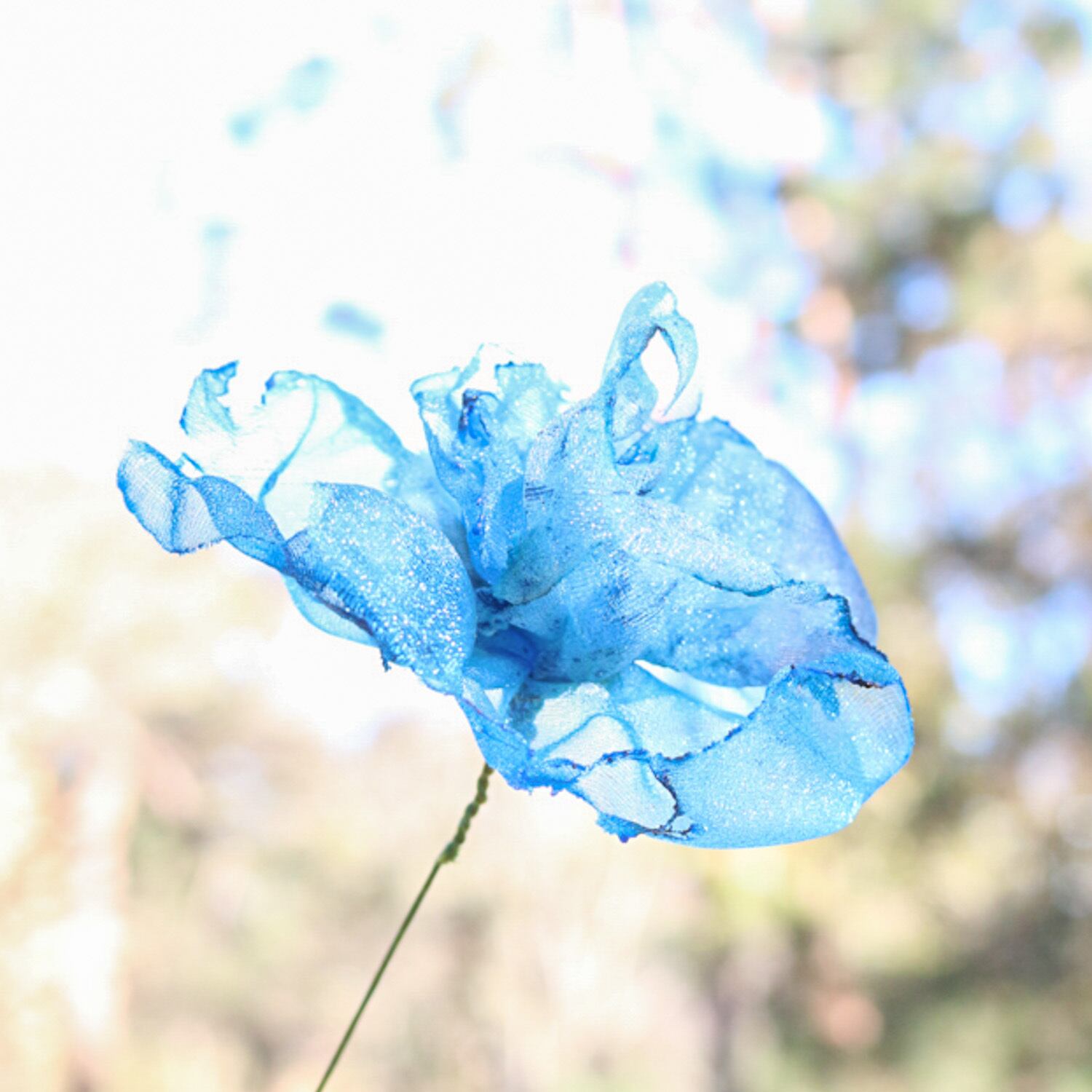 再販】カラフルオーガンジーのアートフラワー【造花】｜スカイブルー