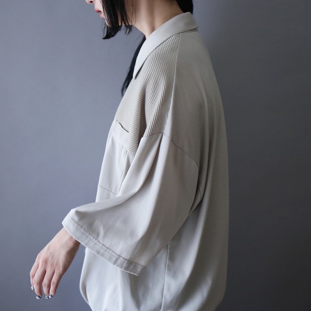 XXL over silhouette different material switching design h/s shirt pullover