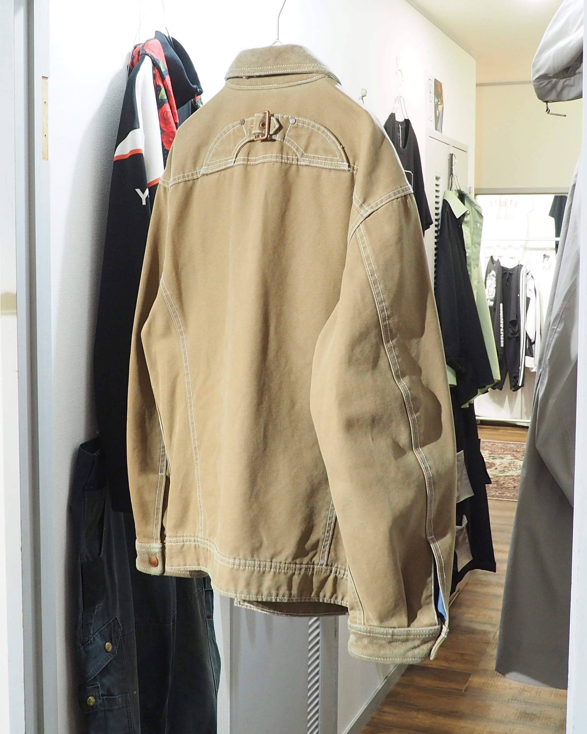 " DIESEL " Suede Leather Switching Cotton Duck Work Jacket