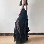High-Waist Slimming A-Line Lace Mesh Maxi Skirt (ME213)
