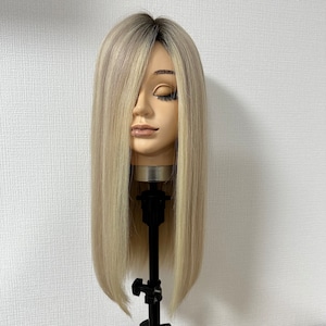 4番 あまんだ フルウィッグ ブロンドピンクグレー レースウィッグ 百合子ウィッグレミー人毛100%