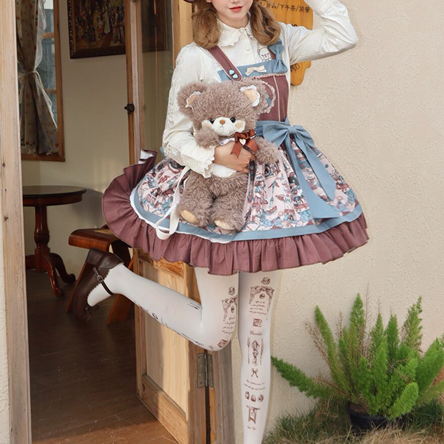 ロリィタ ALICE ジャンパースカート レトロ 甘ロリ ウエストリボン