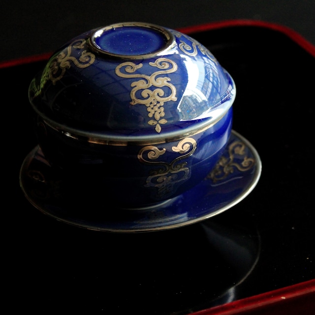 #26-7 プラチナ瓔珞紋ボンボニエール　台皿付　瑠璃