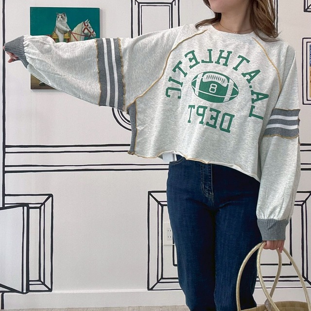 リブ切替カレッジロゴショート丈スウェット