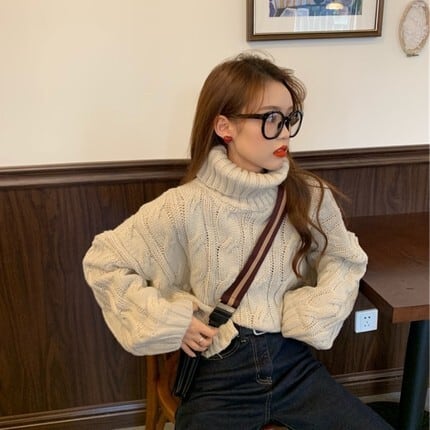 トップス ニットソー セーター 袖あり 長袖 ハイネック タートルネック