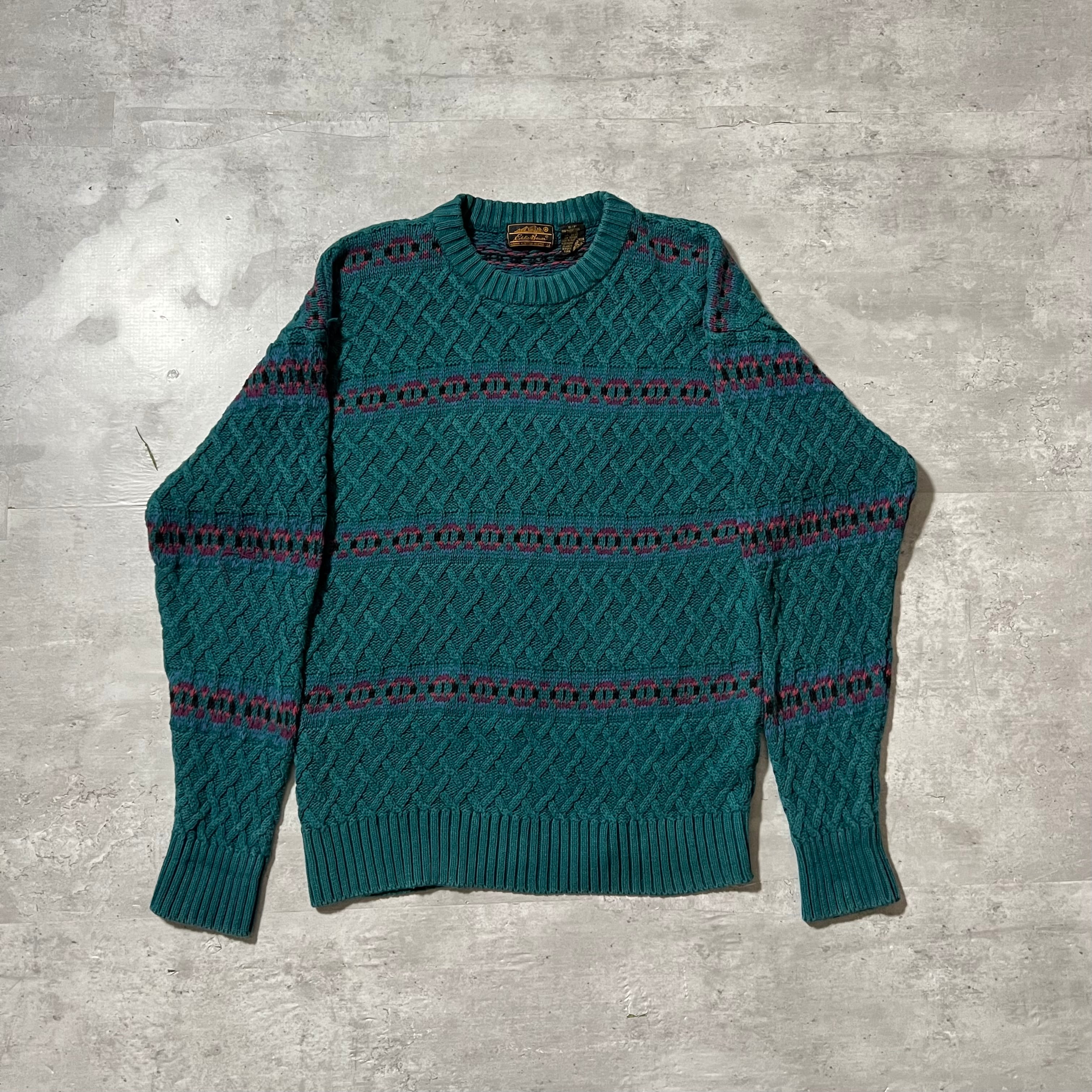 80s-90s “Eddie Bauar” design cable cotton knit エディーバウアー 黒タグ ケーブルニット コットンニット  80年代 90年代