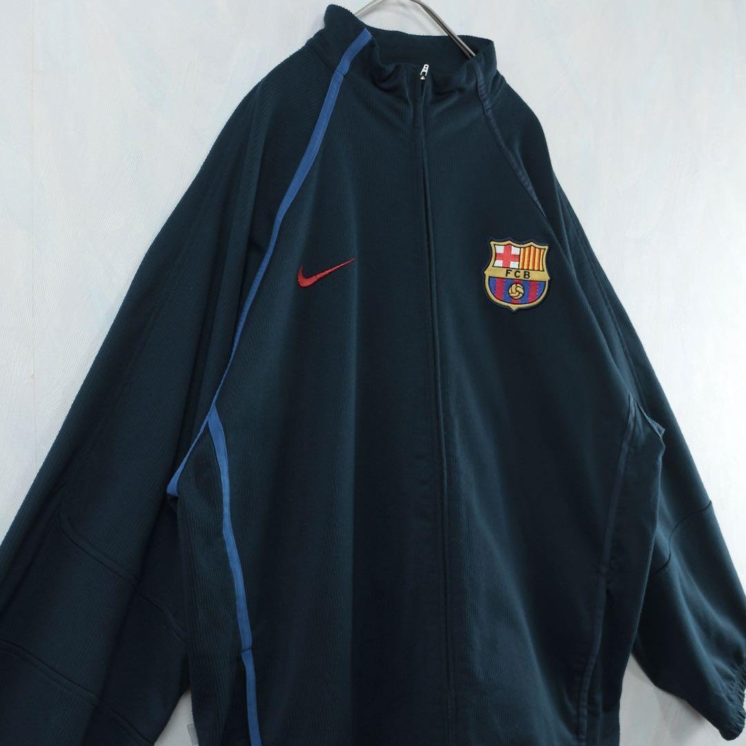 90s ナイキ　NIKE ナイロンジャケット　FCバルセロナ　刺繍ロゴ